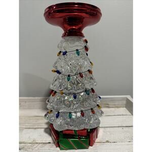 Bath & Body Works WATER GLOBE CHRISTMAS TREE 3 Wick PEDESTAL Candle Holder light